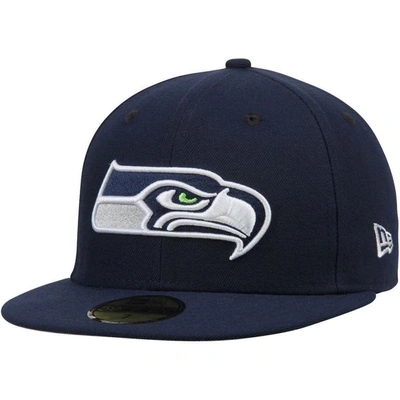 New Era Men's Black Seattle Seahawks Omaha Low Profile 59fifty Structured Hat In Navy
