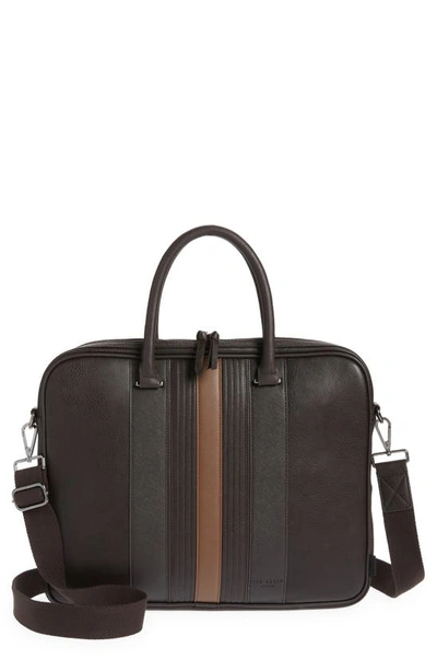 Ted Baker Nevver Stripe Faux Leather Document Bag In Chocolate