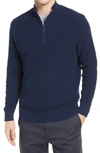 The Normal Brand Waffle Knit Quarter Zip Pullover In Navy