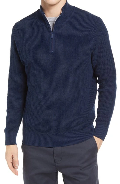 The Normal Brand Waffle Knit Quarter Zip Pullover In Navy