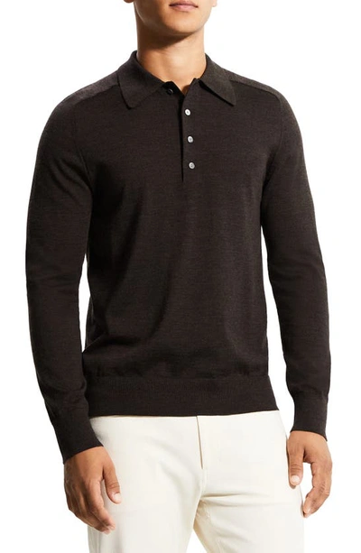 Theory Long Sleeve Wool Polo In Mink Melange