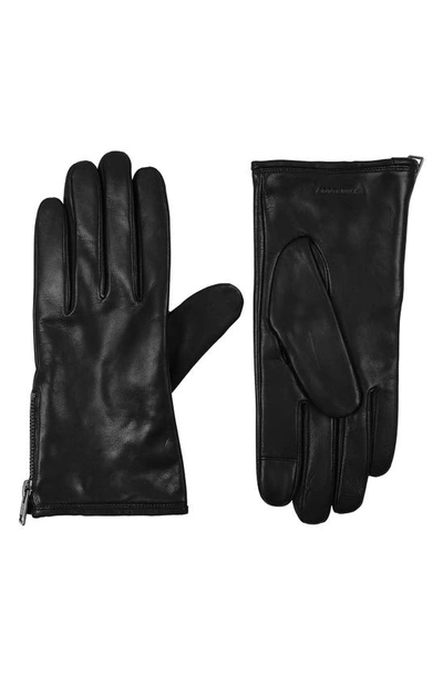 Allsaints Zip Leather Gloves In Black