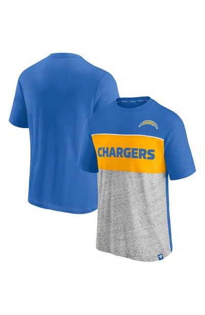 Fanatics Men's  Powder Blue And Heathered Gray Los Angeles Chargers Colorblock T-shirt In Powder Blue,heathered Gray