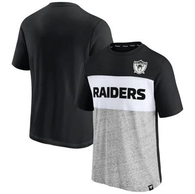 Fanatics Men's Black, Heathered Gray Las Vegas Raiders Throwback Colorblock T-shirt In Black,heathered Gray