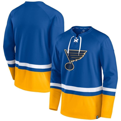 Fanatics Branded Blue/gold St. Louis Blues Super Mission Slapshot Lace-up Pullover Sweatshirt