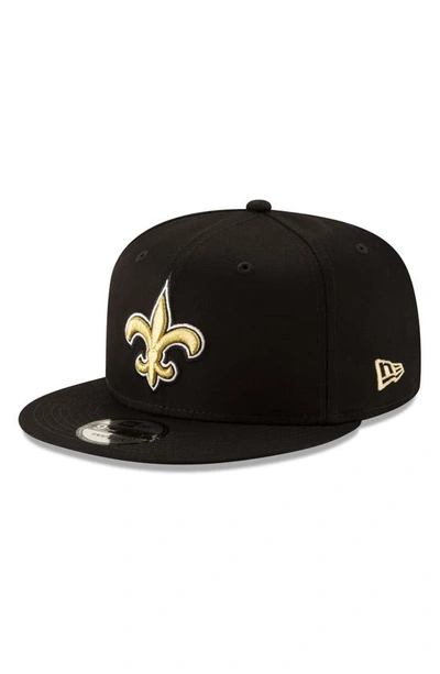 New Era Black New Orleans Saints Basic 9fifty Adjustable Snapback Hat In Black/gold