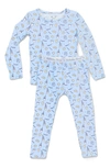 Bellabu Bear Little Kid's & Kid's Two-piece Milk & Cookies Pajama Set In Milk & Cookies Blue