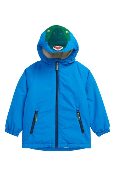 Boden Kids' Dinosaur Cozy Fleece Lined Hooded Jacket In Moroccan Blue Dinosaur