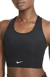 Nike Dri-fit Swoosh Padded Longline Sports Bra In Black/ White