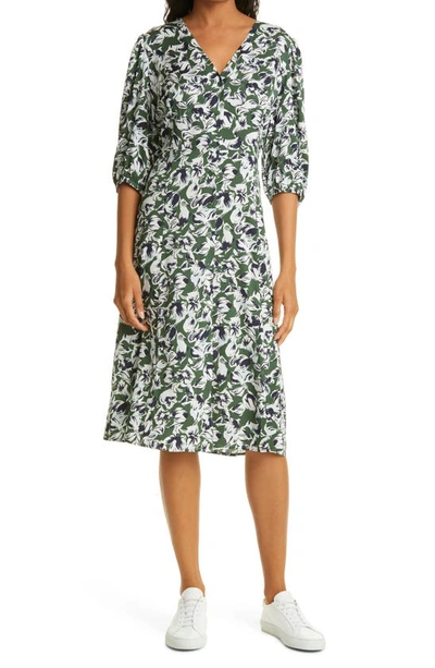 Nordstrom Signature Button Front Stretch Silk Dress In Green Thcket Floral  | ModeSens