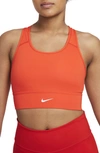 Nike Dri-fit Swoosh Padded Longline Sports Bra In Chile Red/ White