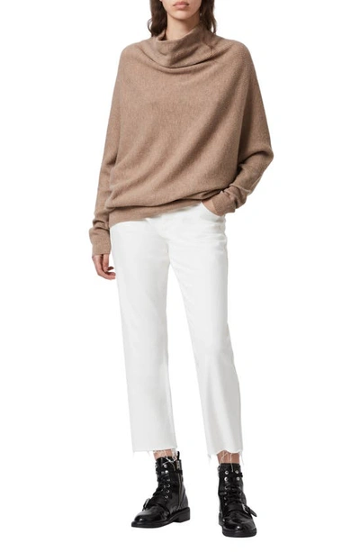 Allsaints Ridley Funnel Neck Wool & Cashmere Sweater In Oatmeal Brown