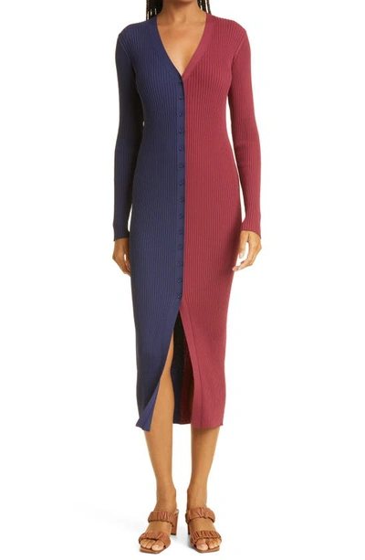 Staud Shoko Colorblock Sweater Dress In Navy Bordeaux