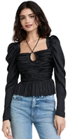 Ulla Johnson Mirelle Ruffled Ruched Satin Halterneck Blouse In Noir