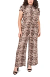 1.state Flutter Sleeve Mock Neck Jumpsuit In Brown/ Multi