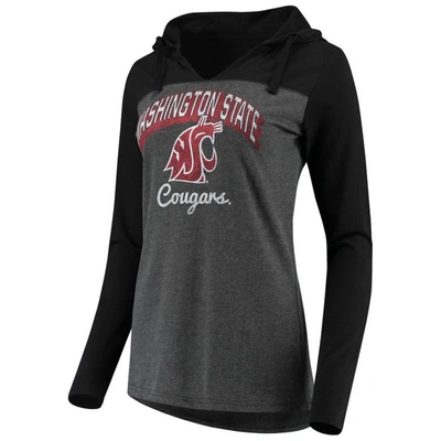 Camp David Women's Charcoal Washington State Cougars Knockout Colour Block Long Sleeve V-neck Hoodie T-shirt