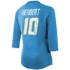 INDUSTRY RAG MAJESTIC THREADS JUSTIN HERBERT POWDER BLUE LOS ANGELES CHARGERS PLAYER NAME & NUMBER TRI-BLEND 3/4-,4187535