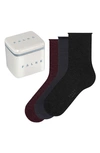 Falke Happy Assorted 3-pack Crew Socks Gift Box In Black/ Dark Navy/ Barolo