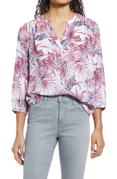 Nydj High-low Crepe Blouse In Provence Palms