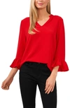 Cece Ruffle Cuff Crepe Top In Luminous Red