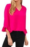 Cece Ruffle Cuff Crepe Top In Aurora Pink