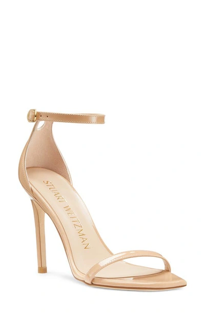 Stuart Weitzman Nudistcurve Patent Ankle-strap Sandals In Adobe