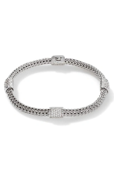 John Hardy Sterling Silver Classic Diamond Pave Station Chain Bracelet In White