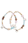 Isshi Shore Set Of 2 Crystal & Freshwater Pearl Bracelets In Sky