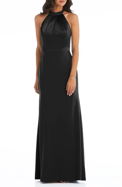 After Six Halter Neck Charmeuse & Crepe Gown In Black