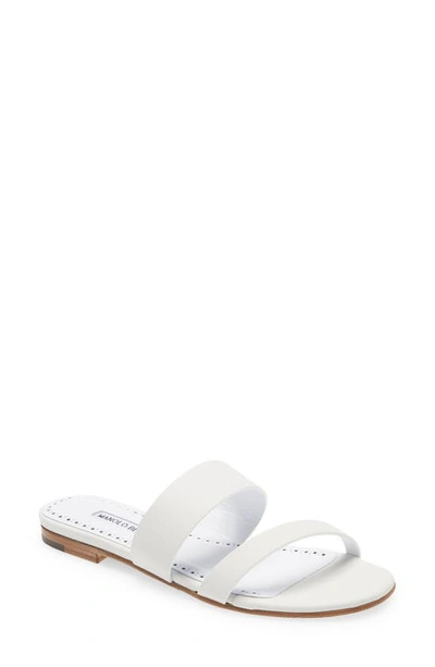 Manolo Blahnik Dual-band Embossed Flat Sandals In White