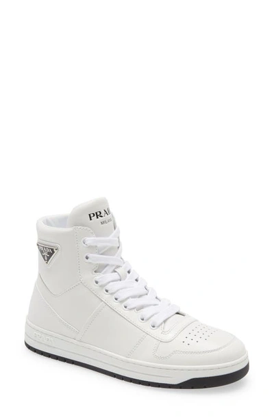 Prada Perforated Triangle-logo High-top Sneakers In White