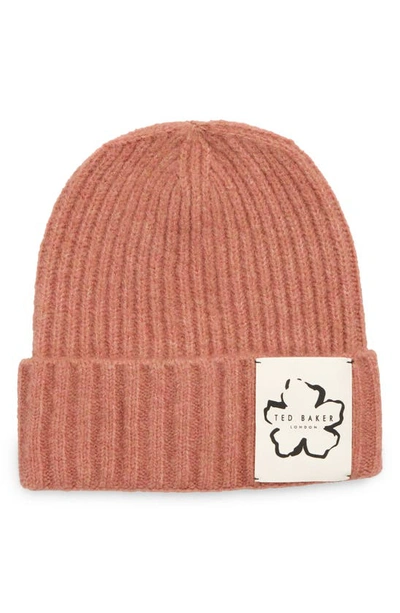 Ted Baker Britny Magnolia Patch Knitted Beanie Hat In Pink
