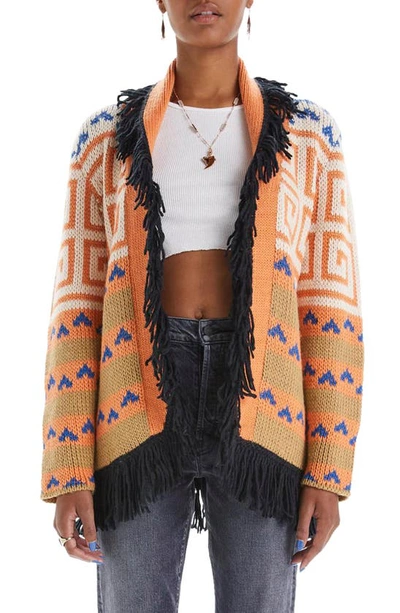 Mother The Belted Fringed Cardigan In Orange