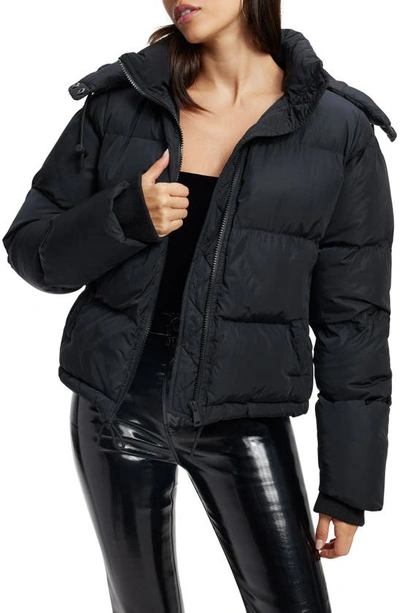 Good American Iridescent Puffer Jacket With Removable Hood In Black