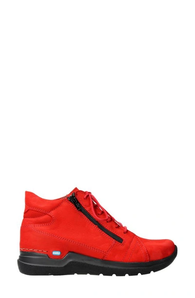 Wolky Why Waterproof High Top Sneaker In Red Nubuck