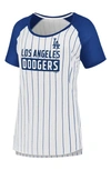 FANATICS FANATICS BRANDED WHITE LOS ANGELES DODGERS ICONIC PINSTRIPE RAGLAN SCOOP NECK T-SHIRT,3A62-930V-LD-B5E