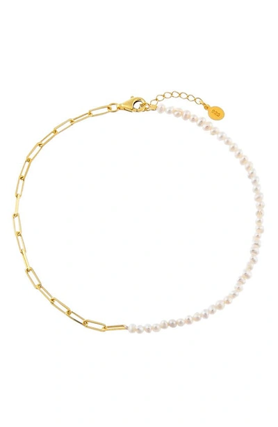 Adinas Jewels Freshwater Pearl & Link Anklet In Gold