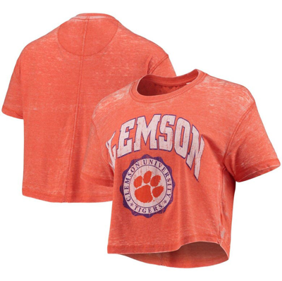 Pressbox Women's Orange Clemson Tigers Edith Vintage-inspired Burnout Crop T-shirt