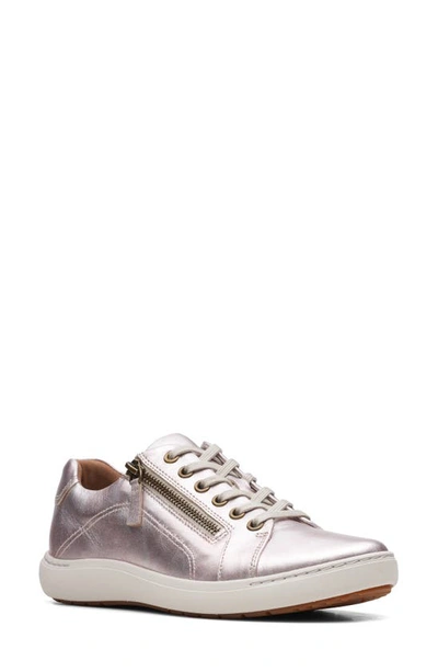 Clarksr Clarks(r) Nalle Lace-up Trainer In Platinum Metallic Leather