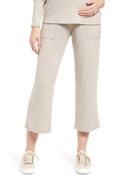 Maternal America Wide Leg Crop Maternity Pants In Oatmeal