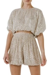 Endless Rose Sequins Cropped Puff Top In Ivory