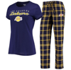 CONCEPTS SPORT CONCEPTS SPORT PURPLE/GOLD LOS ANGELES LAKERS LODGE T-SHIRT AND PANTS SLEEP SET,4362405