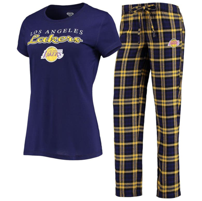 Concepts Sport Women's Purple, Gold Los Angeles Lakers Lodge T-shirt And Pants Sleep Set In Purple,gold