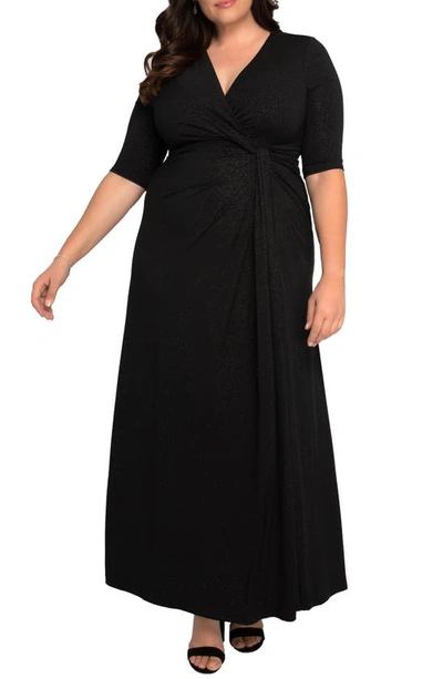 Kiyonna Romanced By Moonlight Glitter A-line Jersey Gown In Black