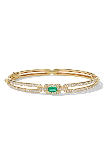 David Yurman Stax Single Link Bracelet In 18k Yellow Gold With Emerald And Pave Diamonds