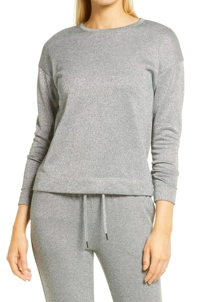 Anne Klein Metallic Cotton Blend Sweatshirt In Grey