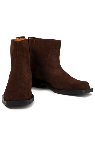 Ganni Suede Ankle Boots In Brown