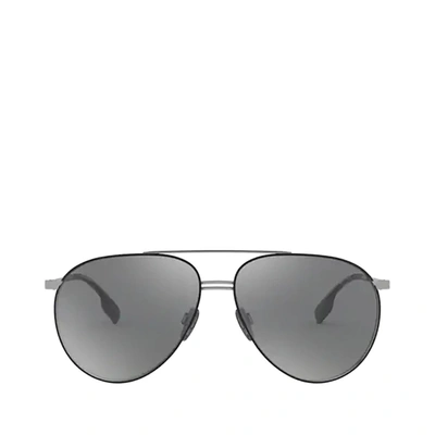 Burberry Grey / Mirrored Silver Aviator Mens Sunglasses Be3108 12956g 60 In .