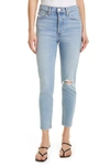 Re/done Originals High Waist Crop Jeans In Worn Blue Destroy