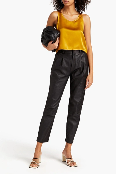 Sprwmn Cropped Stretch-leather Tapered Trousers In Black